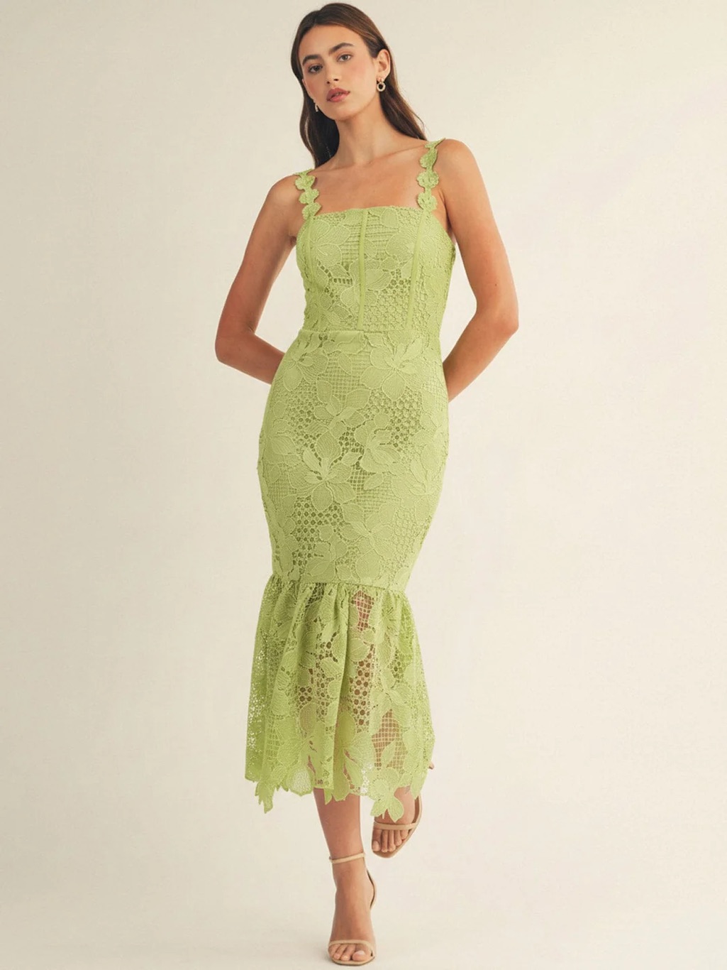 Nwt Just Me Lime Green Lace Mermaid Midi Dress | Wedding Guest